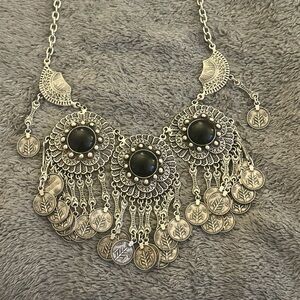 Traditional Palestinian Silver Coin statement Necklace